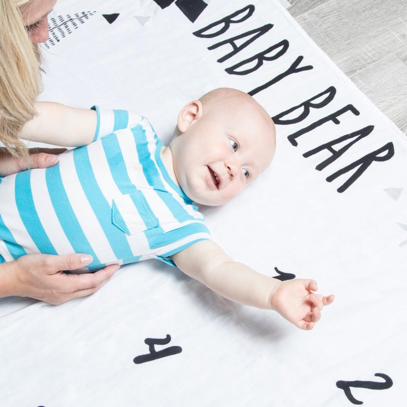 Pondering Pine Organic Baby Monthly Milestone Blanket Boy - Baby Bear Blanket with Month Marker Frame and Newborn Announcement Disc - 1-12 Months Milestones, Woodland, 47”x47” - Image 2